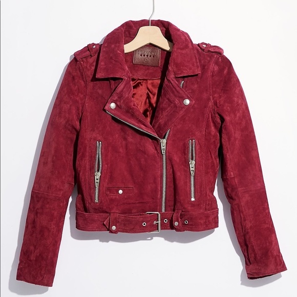 Blank NYC Jackets & Blazers - BLANKnyc red suede moto jacket Anthropologie
